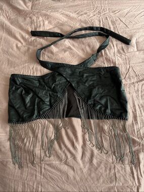 Windsor Black Halter Crop Top with Silver Chain Fringe